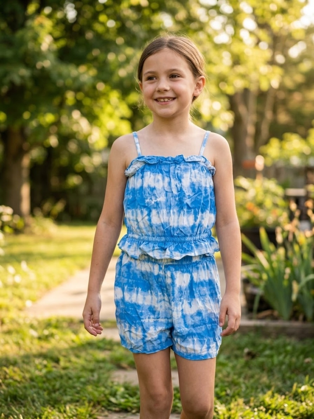 The Children's Place Blue & White Tie-Dye Outfit with Ruffle Waist